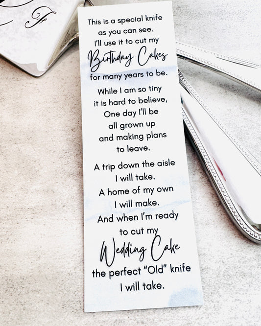 Engraved birthday cake knife and server displayed as a personalized baby keepsake gift, creating a family birthday tradition that can follow a child from their first birthday celebration through their future wedding