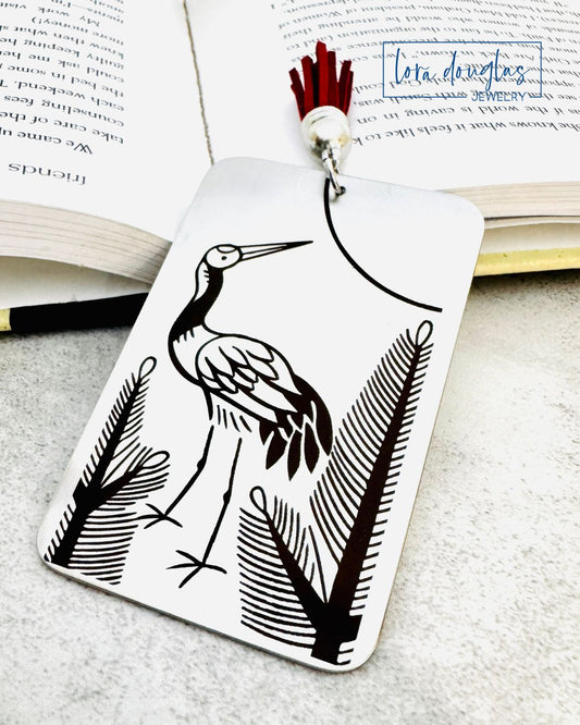 custom handwriting bookmark engraved with real handwritten message on stainless steel bookmark with leather tassel, personalized keepsake gift created from actual handwriting, signature, or drawing artwork