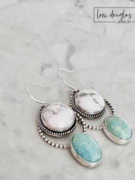 Howlite and Amazonite Sterling Silver Earrings