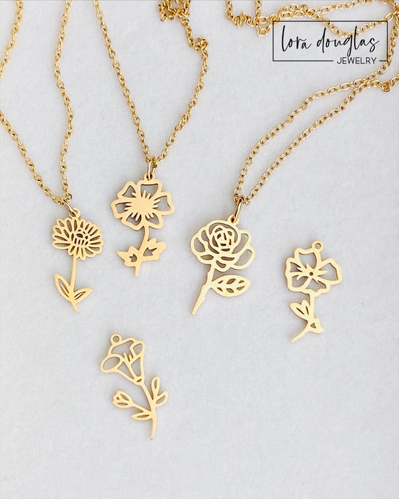 Gold Birth Flower Necklace