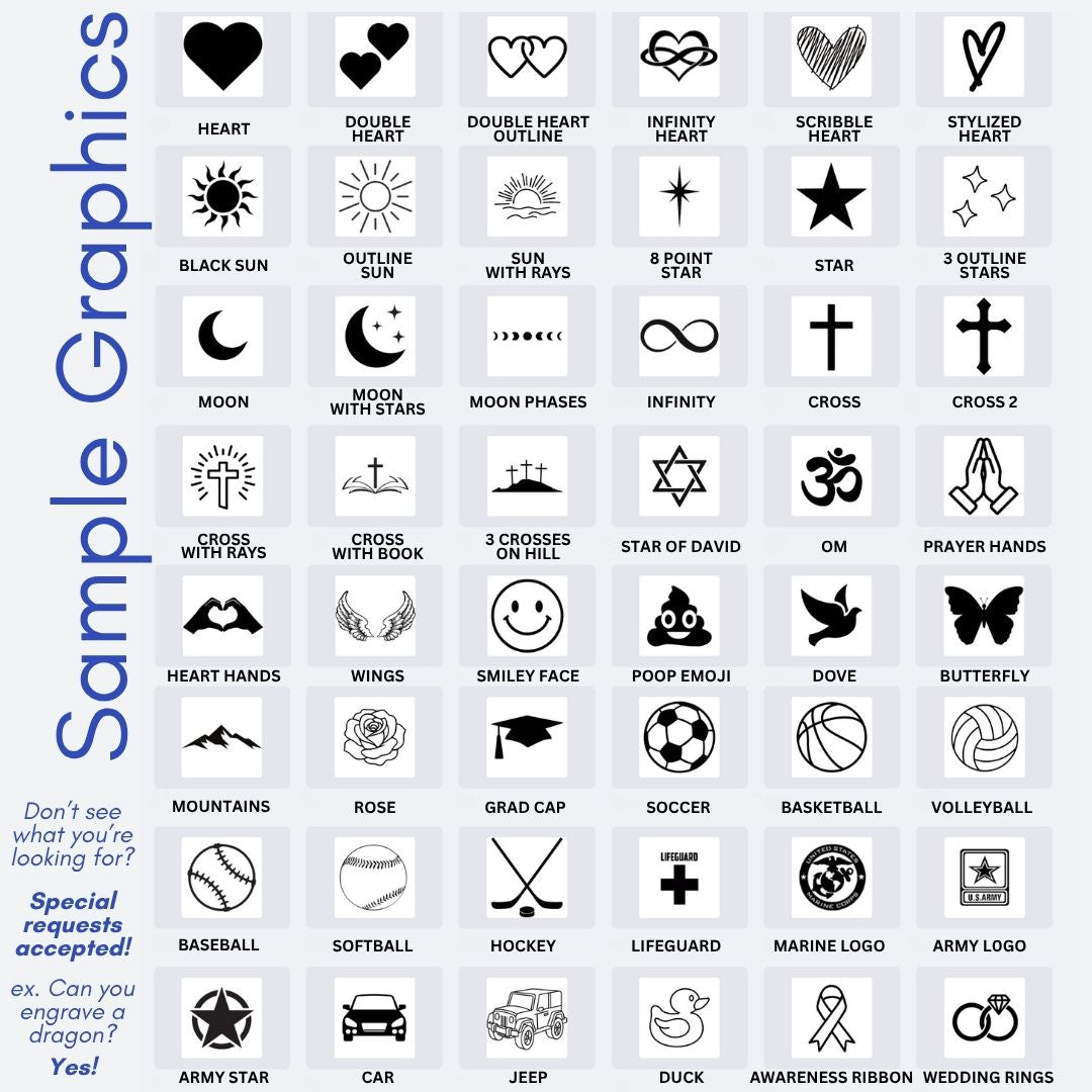 Collection of various sample graphics including hearts, suns, stars, and more on a white background.