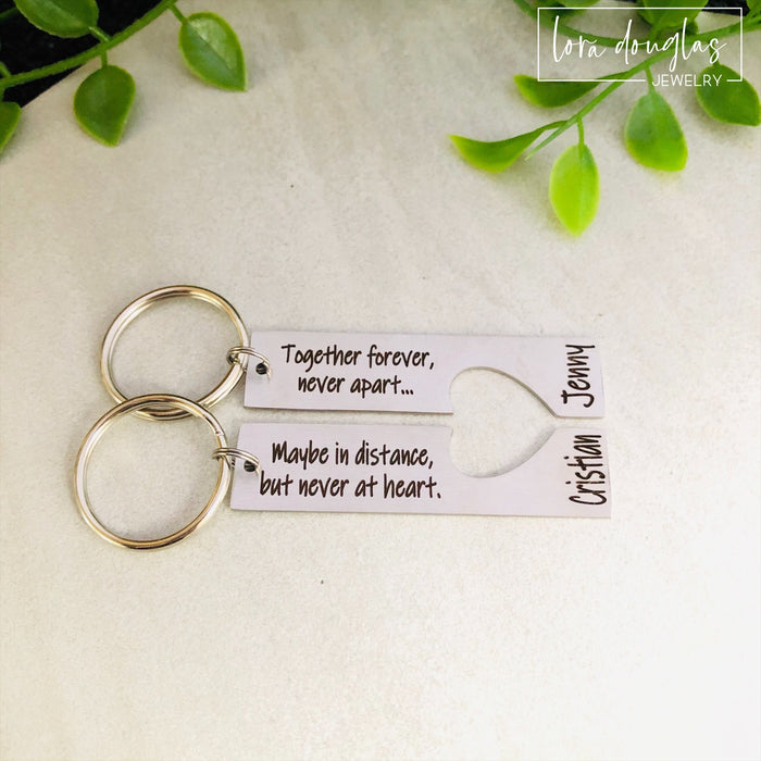 Together Forever Never Apart Maybe in Distance but Never at Heart, Heart Keychain Set
