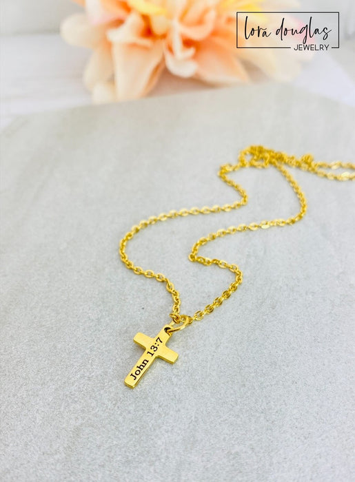 Engraved Cross Necklace, Engraved Cross