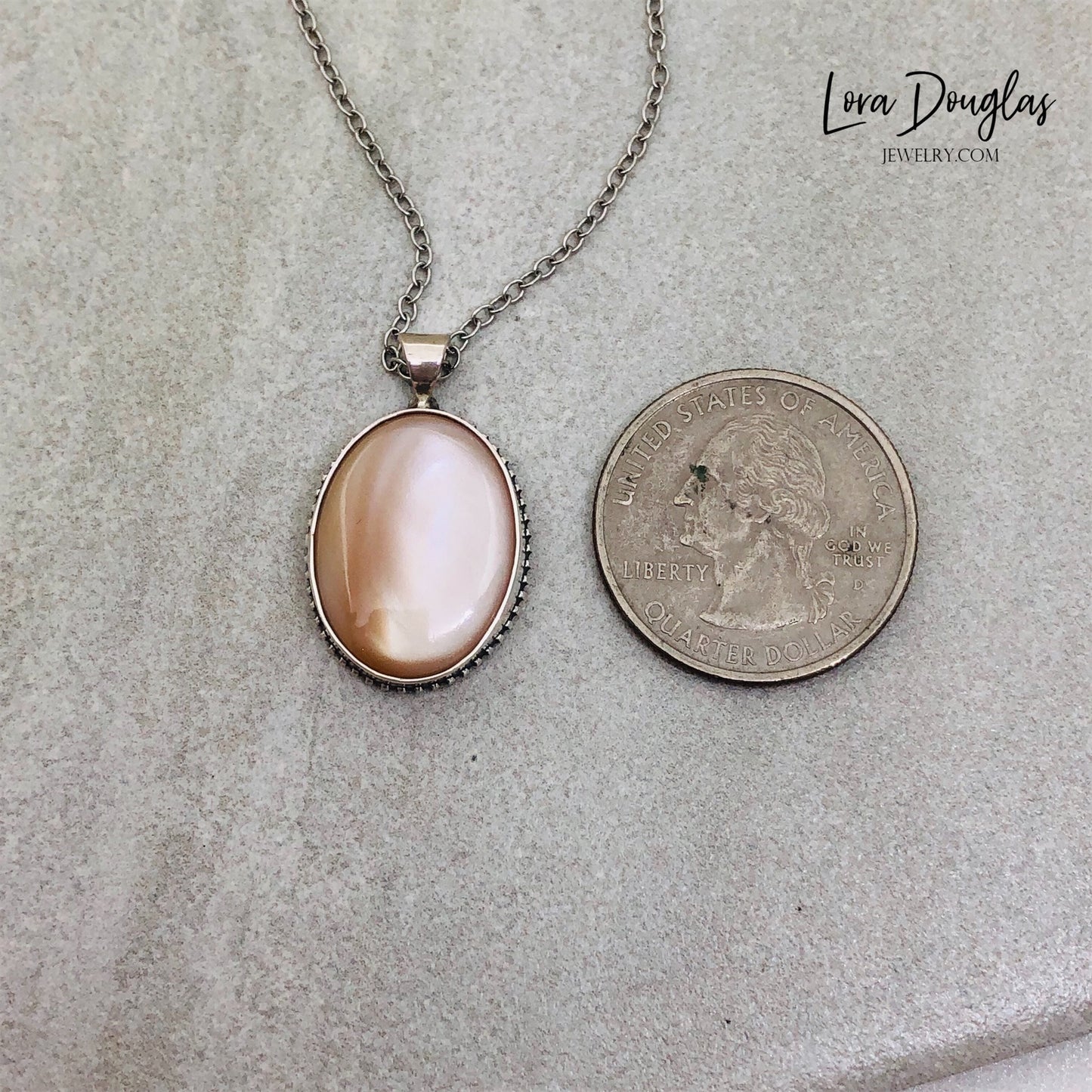 Peach Moonstone Pendant Necklace, Sterling Silver