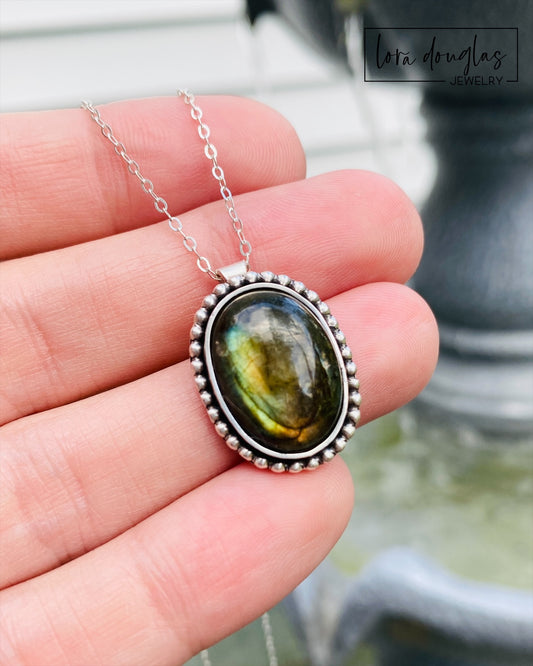 Labradorite Pendant Necklace, Sterling Silver