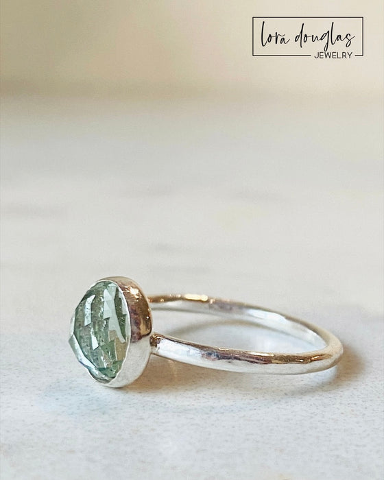 Green Quartz Rose-Cut Solitaire Ring, Size 6