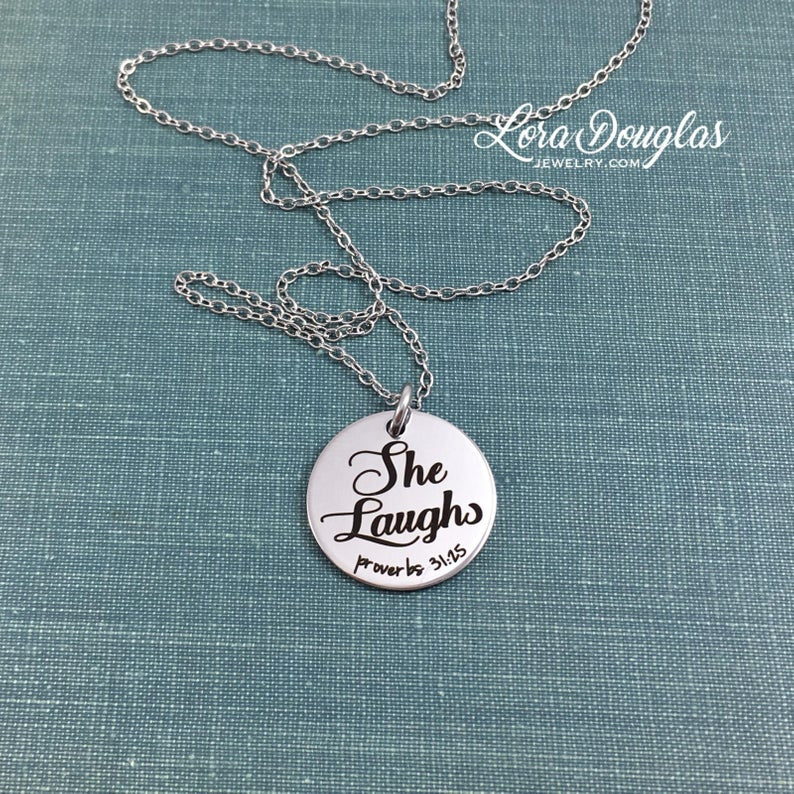 She Laughs Proverbs 31 Necklace, Bracelet, or Charm