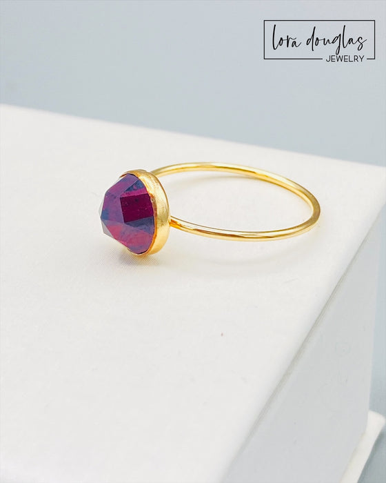 Rose-Cut Garnet Gold-Filled Ring, Size 7