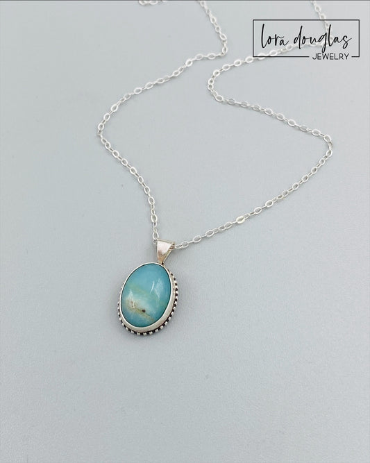 Natural Amazonite Pendant Necklace, Sterling Silver
