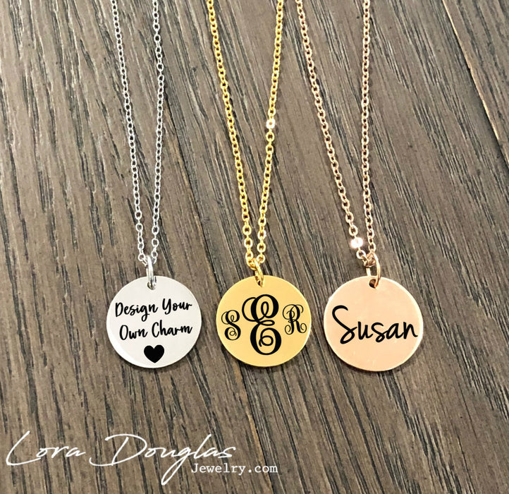 Personalized Engraved Necklace, Circle Necklace, Silver, Rose Gold or Gold Necklace - Lora Douglas Jewelry