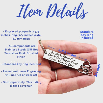 Don't Do Stupid Shit Poop Emoji Cutout Keychain, Personalized Funny Stainless Steel Keyring, Customize With Your Name, Gift Bag Included