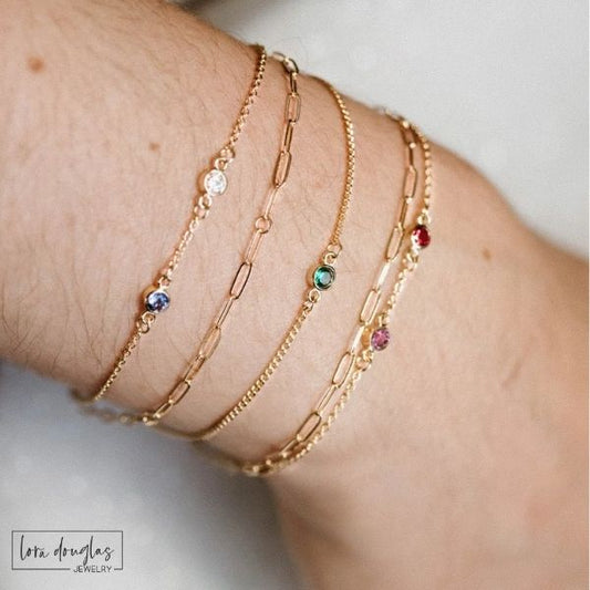Birthstone Bracelet, Gold and Silver Custom Birthstone Bracelet