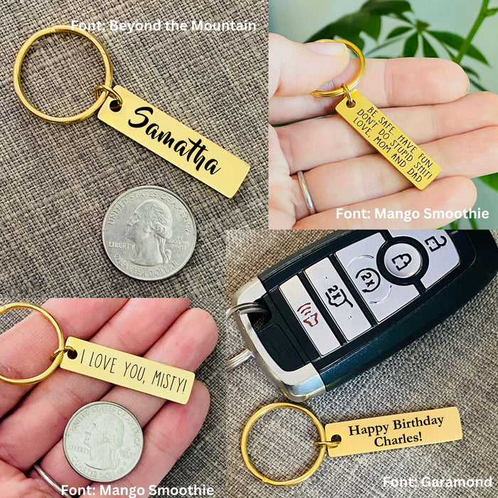 Custom Gold Keychain, Personalized Keychain, Engraved Gold Keychain