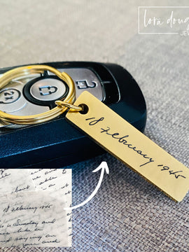 Engraved Handwriting Gold Keychain