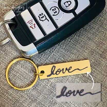 gold stainless steel keychain. Laser engraved with your own handwritten message