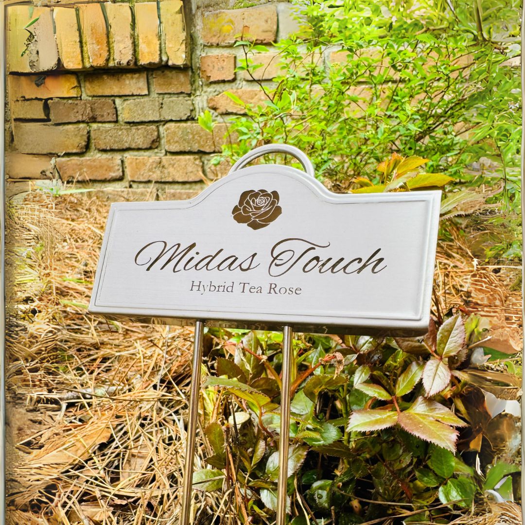 Crafted from silver stainless steel, this garden marker is laser engraved with your Logo and custom text