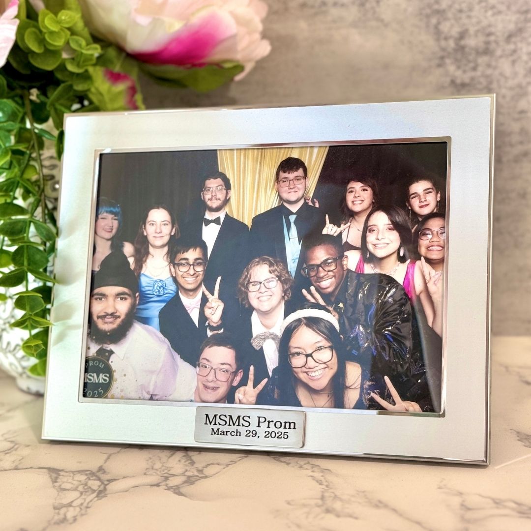 Engraved silver picture frame for prom