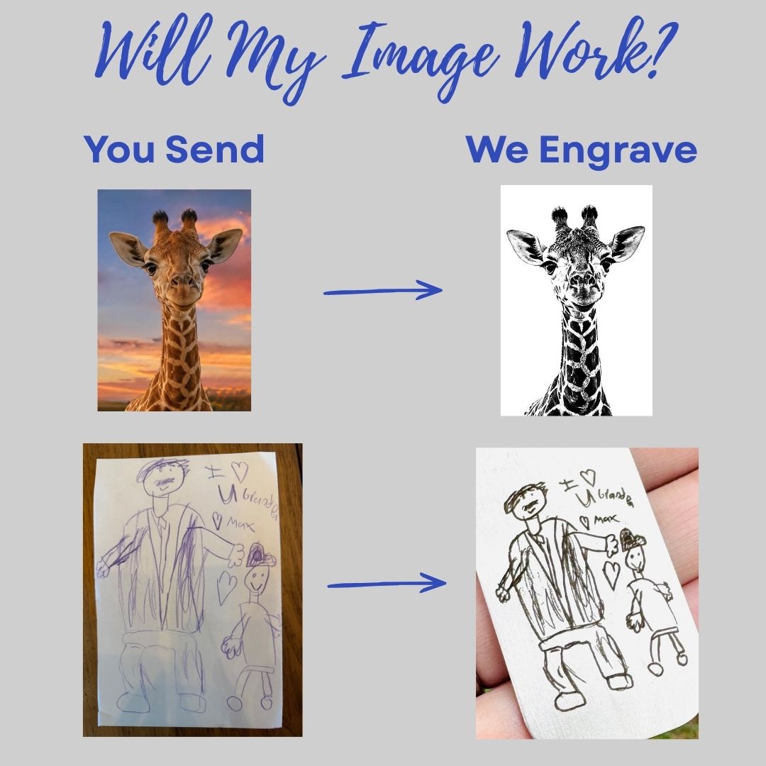 Engraved stainless steel bookmark featuring a child's drawing, handwritten message, or custom artwork. Personalized reader gift for teachers, grandparents, parents, coaches, daycare providers, and book lovers.