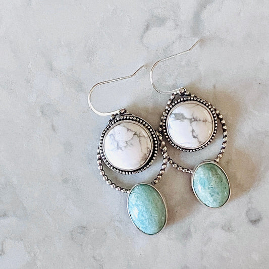 Howlite and Amazonite Sterling Silver Earrings