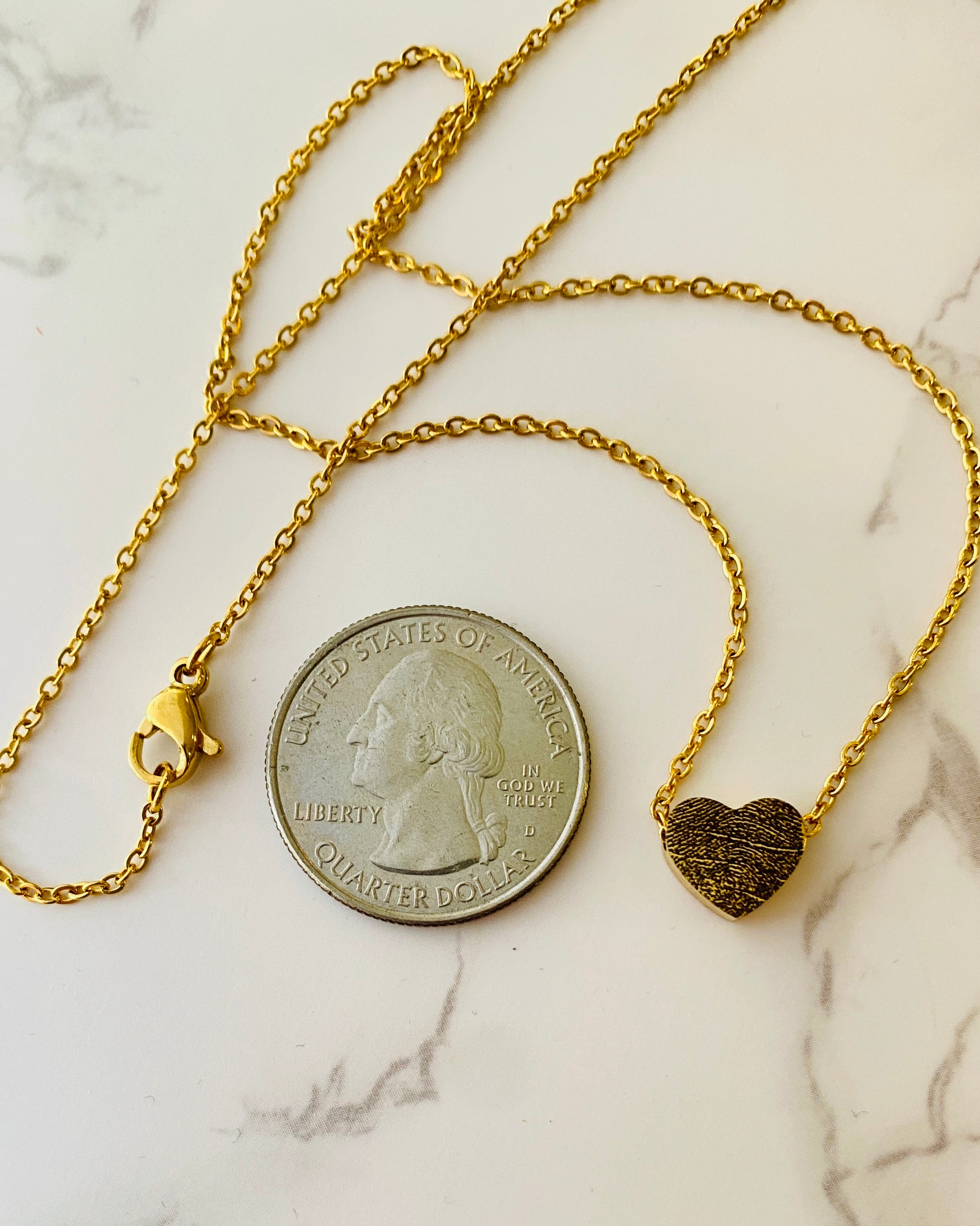 heart fingerprint necklace with size scale