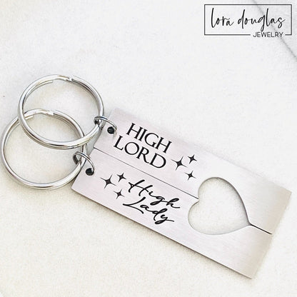 Silver Stainless Steel Keychain set with heart cutouts and High Lord High Lady Engraved and optional personalization 