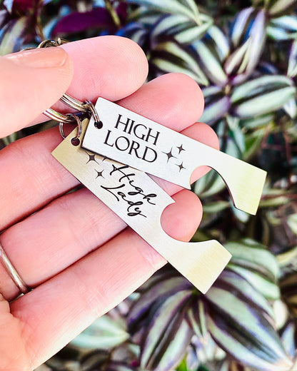 Silver Stainless Steel Keychain set with heart cutouts and High Lord High Lady Engraved and optional personalization 