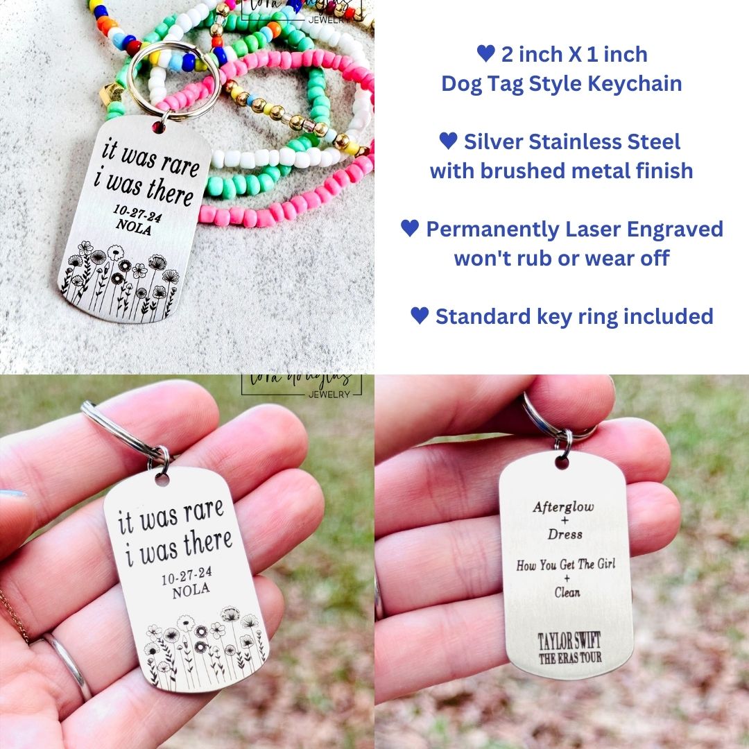 dog tag keychain personalized with eras tour songs