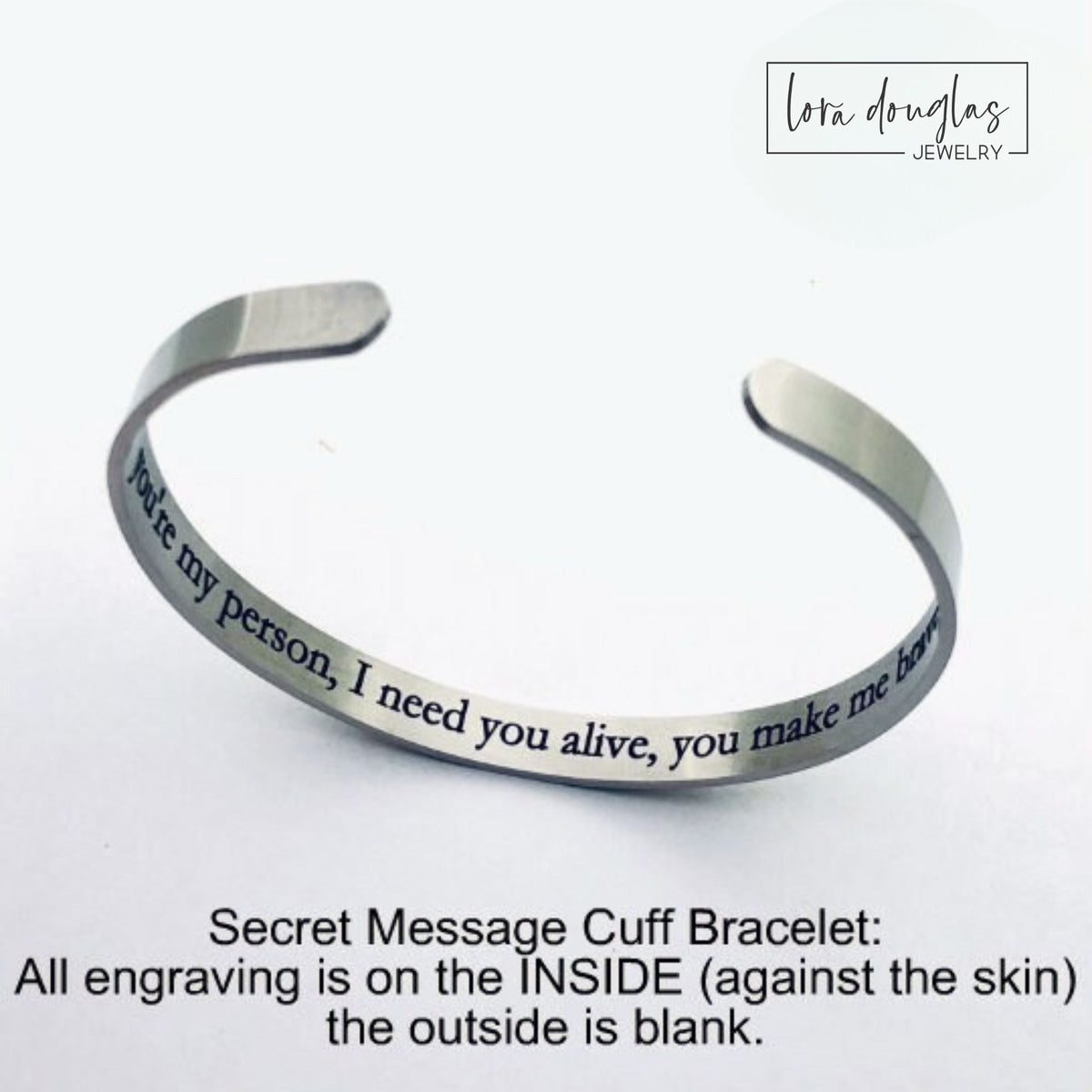 Rose gold stainless steel hidden message bracelet featuring custom inside engraving with a blank polished exterior, personalized with meaningful words, a special date, coordinates, initials or a private reminder.