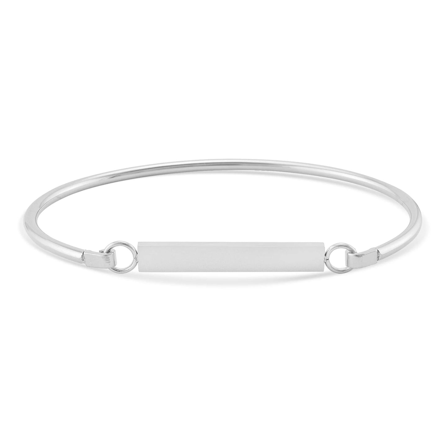 Silver bangle bracelet with engravable plaque