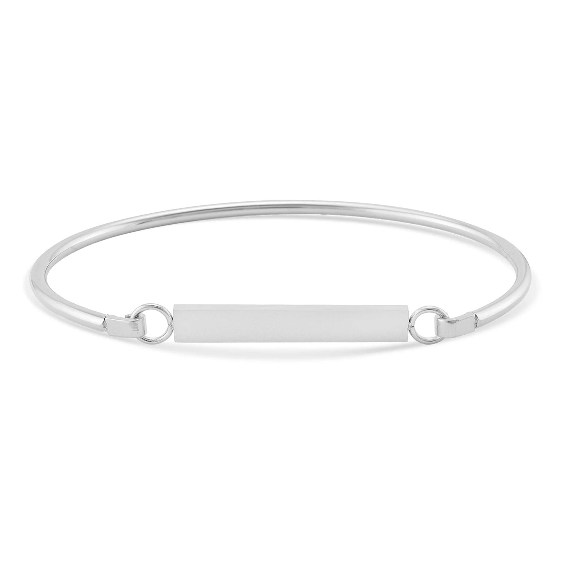 Silver bangle bracelet with engravable plaque