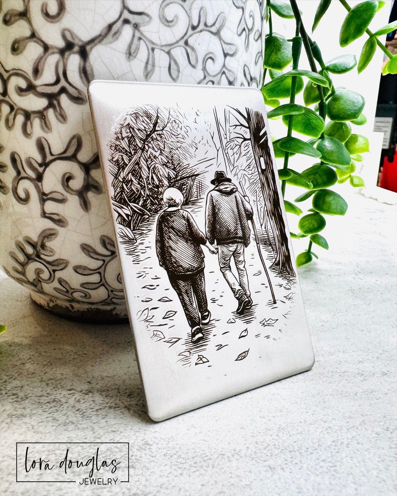 Stainless steel wallet insert engraved with wedding vows, a love note, or actual handwriting supplied by the customer. Romantic personalized gift for a husband, wife, bride, groom, anniversary, wedding day, or long-distance relationship.