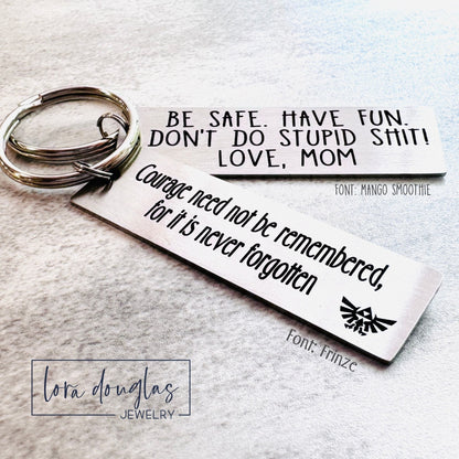 Keychain with motivational quote on a light background