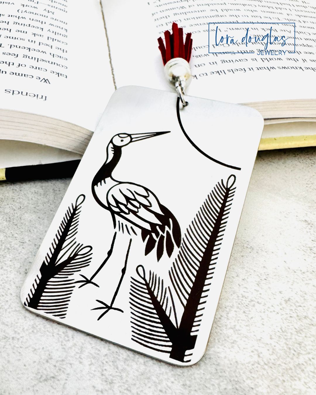 custom handwriting bookmark engraved with real handwritten message on stainless steel bookmark with leather tassel, personalized keepsake gift created from actual handwriting, signature, or drawing artwork
