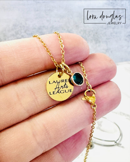 custom logo gold charm necklace engraved logo charms