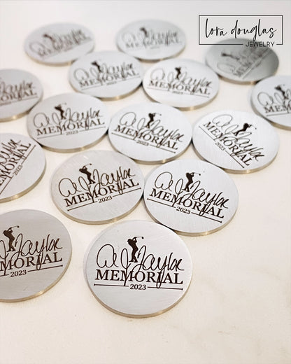 Silver Stainless Steel Golf Ball Marker Laser Engraved with Your Logo or Image