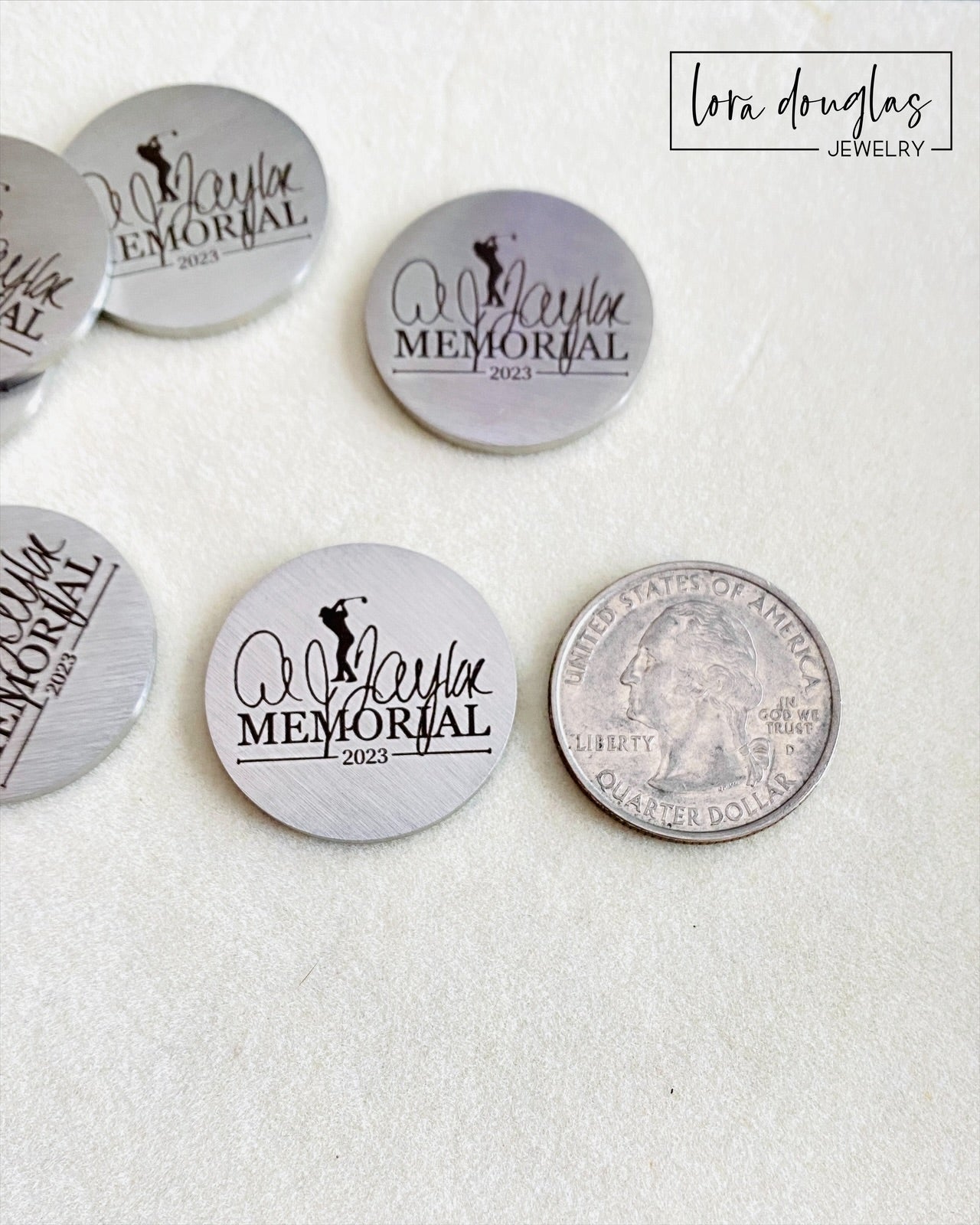 Silver Stainless Steel Golf Ball Marker Laser Engraved with Your Logo or Image