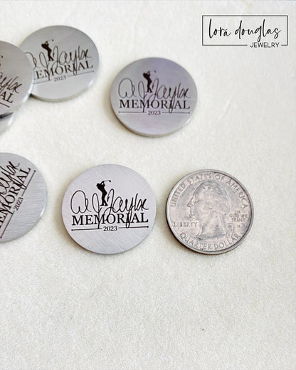 Silver Stainless Steel Golf Ball Marker Laser Engraved with Your Logo or Image