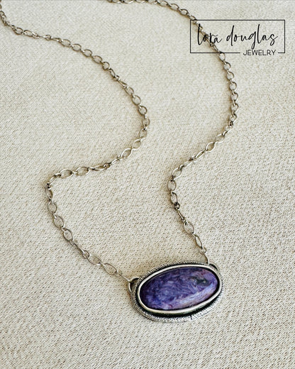 Charoite necklace, Charoite jewelry, Charoite oval, oval necklace, February birthstone jewelry, birthstone necklace, natural stone, gemstone jewelry, purple jewelry, graduation gift