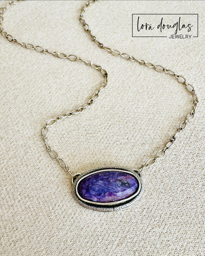 Charoite necklace, Charoite jewelry, Charoite oval, oval necklace, February birthstone jewelry, birthstone necklace, natural stone, gemstone jewelry, purple jewelry, graduation gift