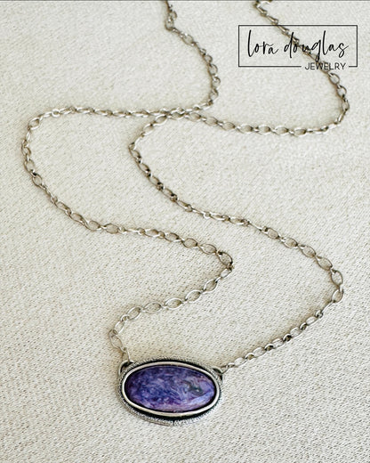 Charoite necklace, Charoite jewelry, Charoite oval, oval necklace, February birthstone jewelry, birthstone necklace, natural stone, gemstone jewelry, purple jewelry, graduation gift
