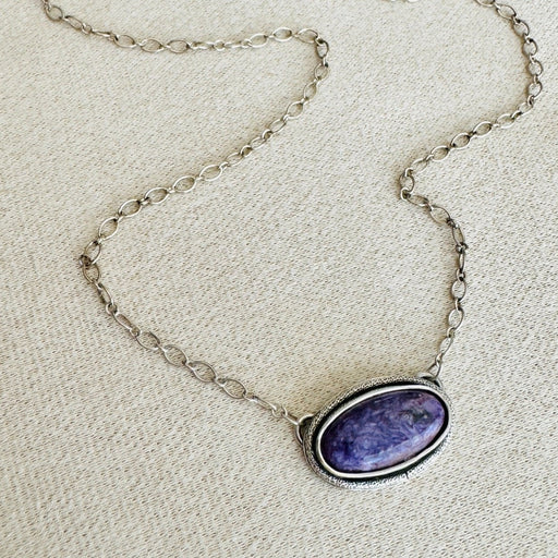 Charoite Oval Sterling Silver Necklace
