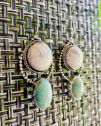 Howlite and Amazonite Sterling Silver Earrings
