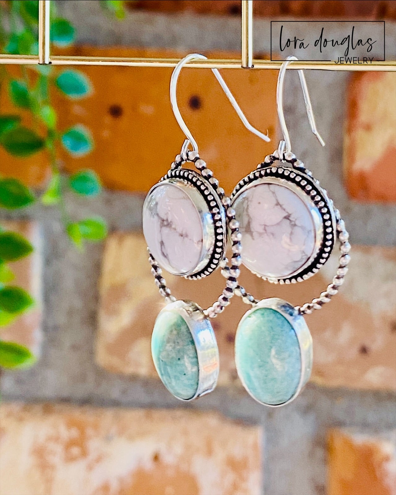 Howlite and Amazonite Sterling Silver Earrings