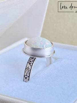 Opal and Sterling Silver Ring, Size 7.75