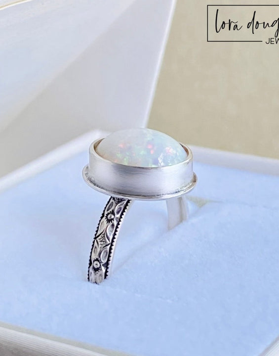 Opal and Sterling Silver Ring, Size 7.75