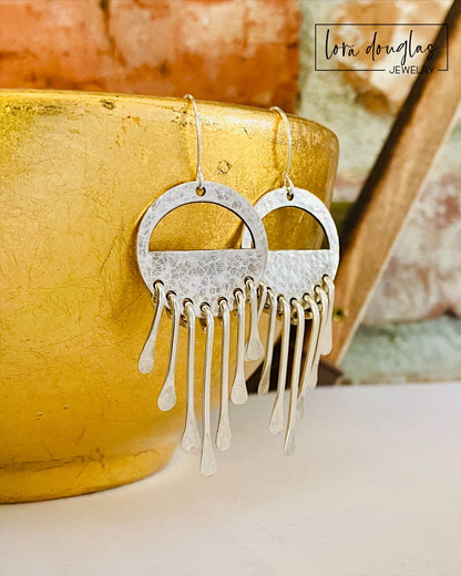 Sterling silver paddle fringe earrings 