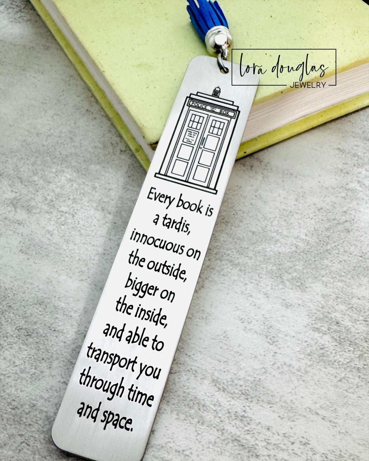 Every Book is a Tardis, Dr. Who Bookmark. Engraved Tassel Bookmark