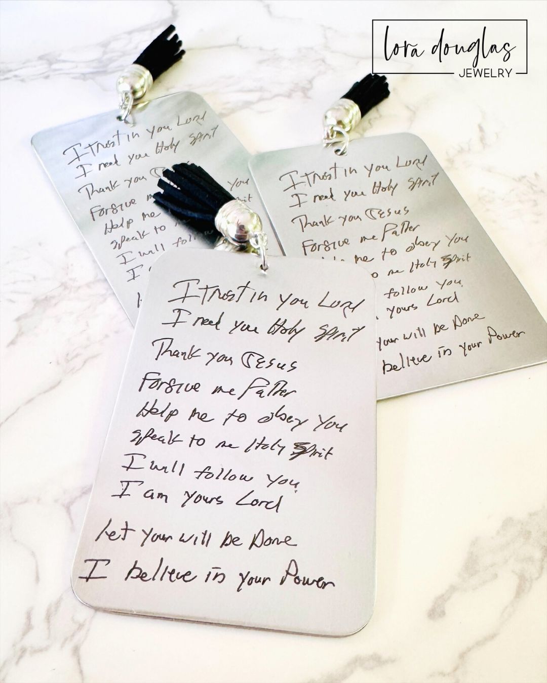 engraved handwriting bookmark featuring real handwritten words transferred onto stainless steel bookmark with tassel, personalized memorial gift and custom keepsake for book lovers