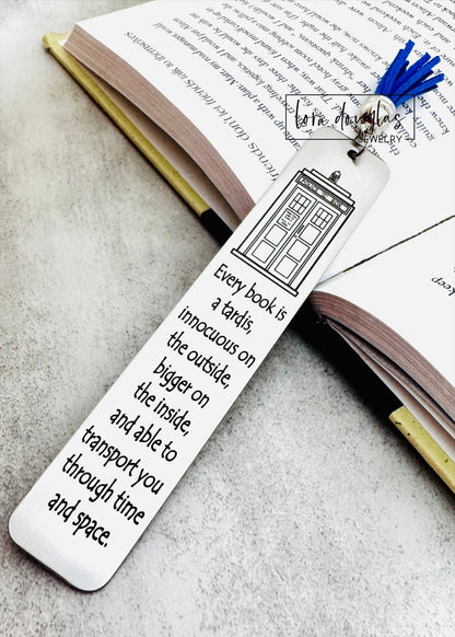 engraved metal bookmark tardis design doctor who gift for book lover