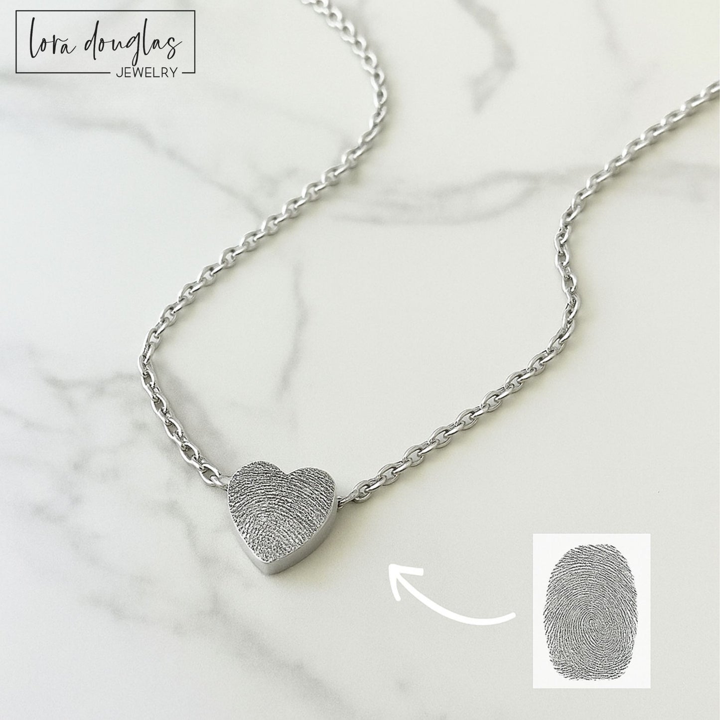 Silver Fingerprint Heart Necklace, Engrave Your Fingerprint
